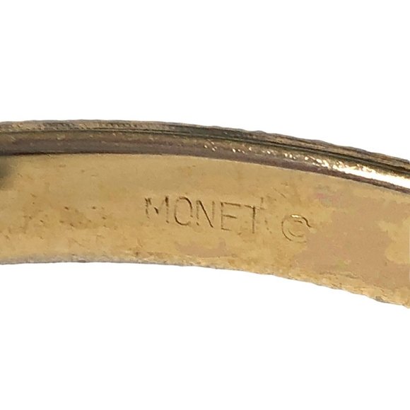 Monet Vintage Etched Gold Tone Bangle Bracelet Bold Gold - Picture 2 of 11